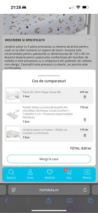 Pat pentru bebe Klups Paula Alb + salteaa cocos + protecții + lenjerie