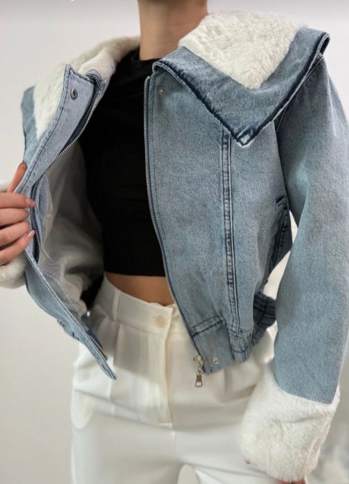 Ново дамско дънково яке с пух