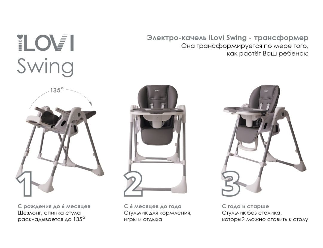 Стульчик для кормления iLovi Swing Gray.МОЖНО В РАССРОЧКУ ОТ КАСПИ