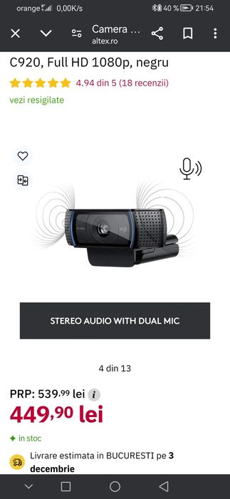 Cameră web Logitech HD Pro 920