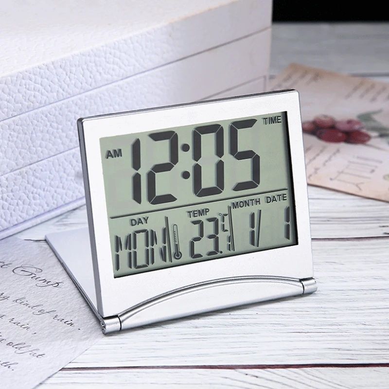Сгъваем електронен часовник 3 в 1 с будилник, календар и термометър
