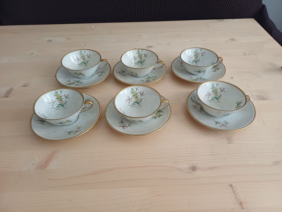 Set 6 cescute si farfurioare portelan Weimar, servire cafea, vintage