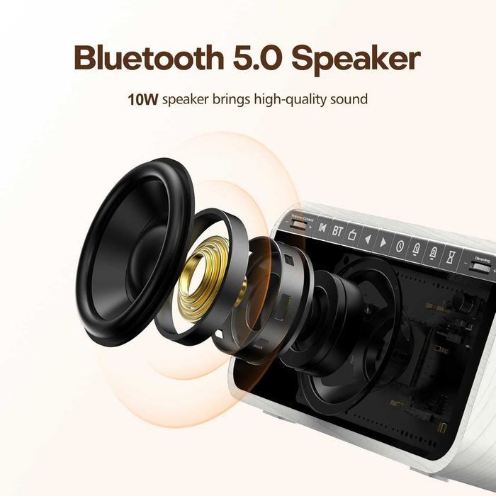 Radio ceas alarmă lemn ANJANK difuzor Bluetooth,incarcator wireless