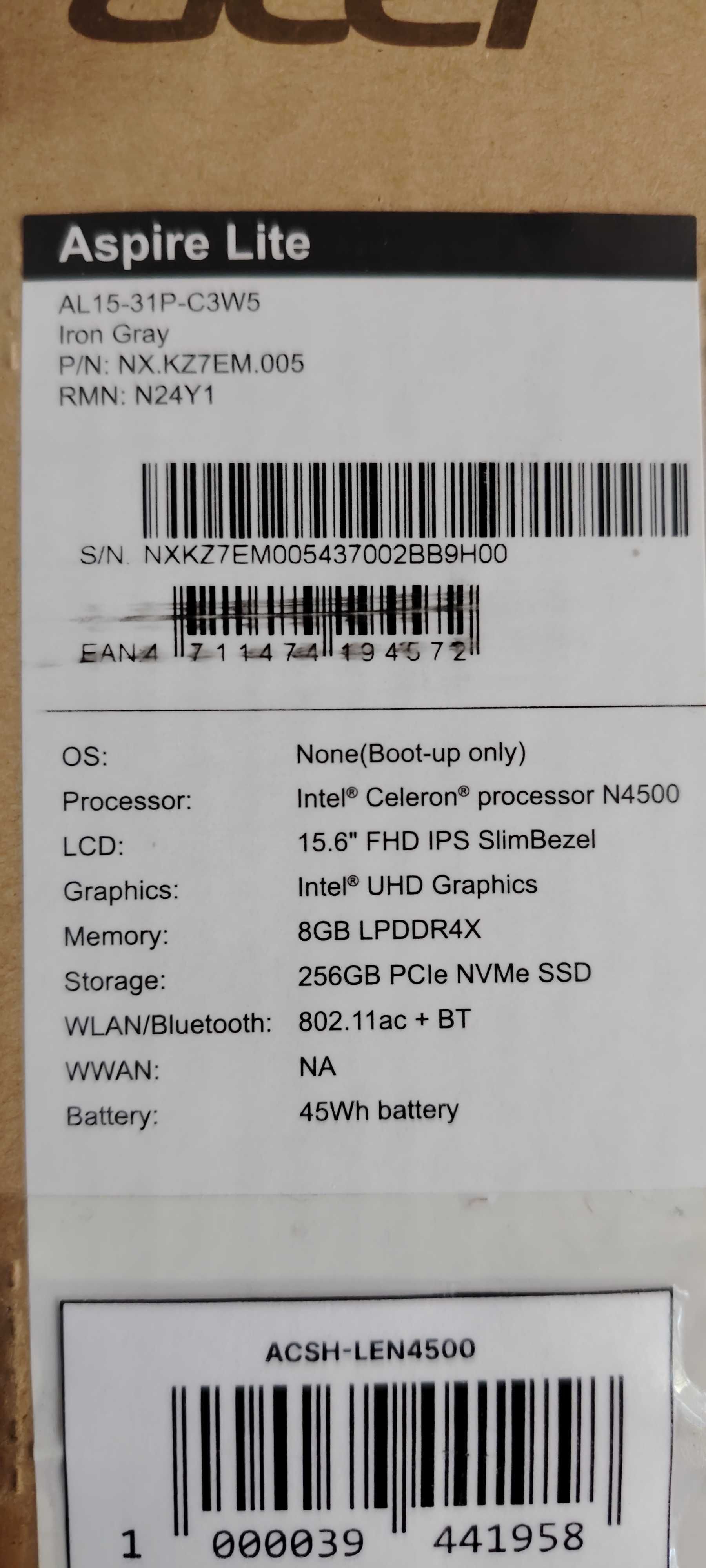 Acer ноутбук с коробкой документ