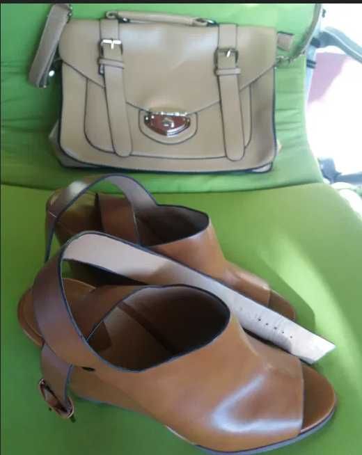 Sandale maro, piele interior si ext, 38 Stradivarius, ca pe tik-tok