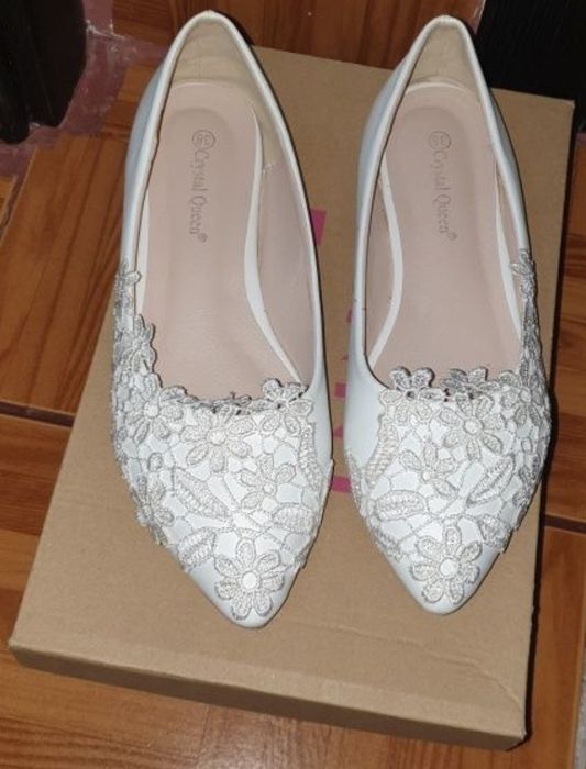 Balerini mireasa albi cu dantela  37-38