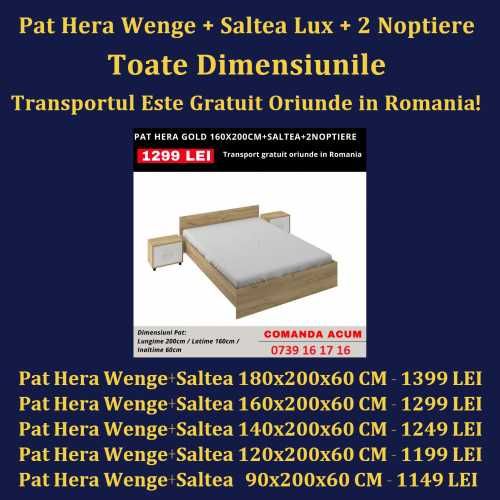 Saltea Lux + 2 Noptiere + Pat Hera Gold 160x200x16 cm