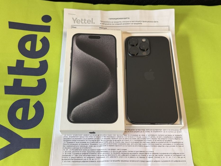 КАТО НОВ 256GB iPhone 15 Pro Max Yettel Гаранция 2026 Black / Черен