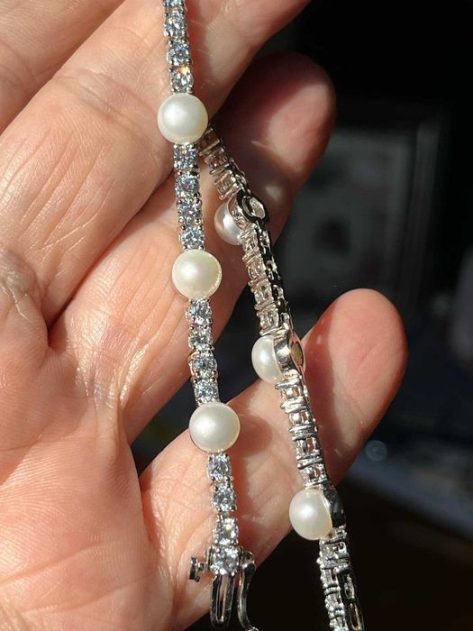 Bratara placata argint cu perle de cultura si pietre zirconia