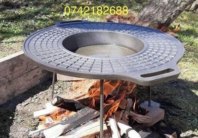 Disc din fontã adãnc, nou 49 cm ,grill ,grãtar ,camping , pura fonta