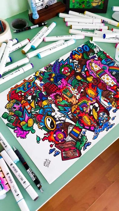 Desen handmade în stil cartoon / doodle – artă decorativă (format A4)