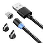 Cablu de incarcare magnetic 3 conectori MicroUSB Type-C Lightning 1m