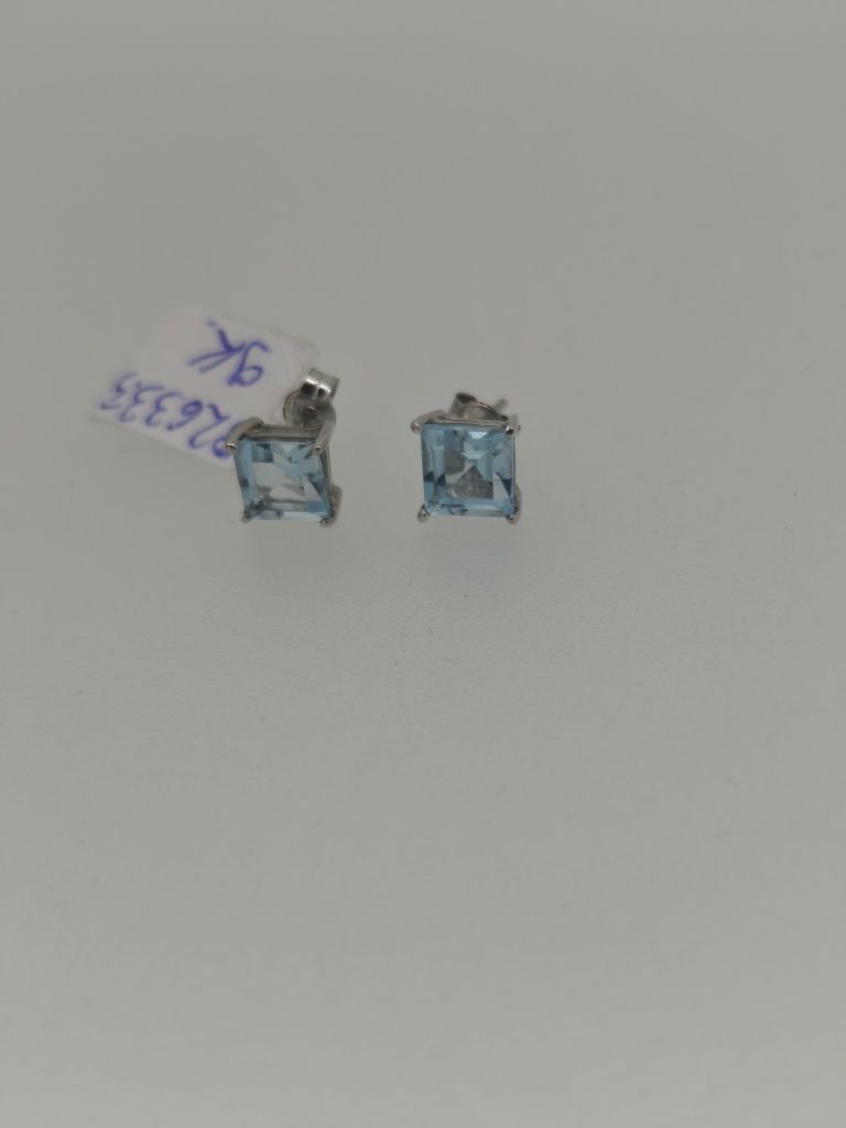 Cercei aur alb 9k 1.40gr cu topaz (r)