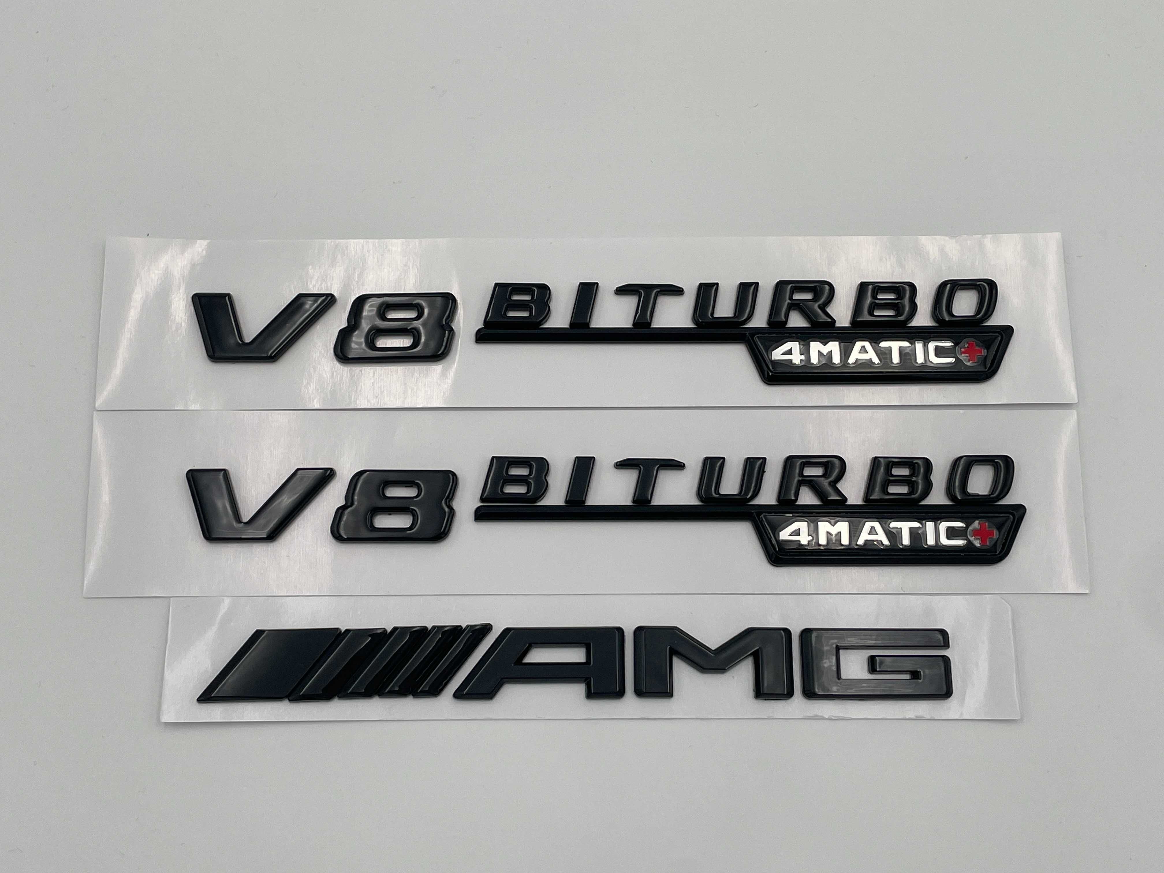 Set embleme compatibile Mercedes V8 biturbo 4matic+ AMG negru