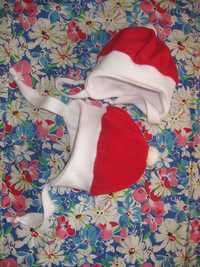 Caciula bebe, rosu cu alb, sarbatori, 43 cm de jur imprejur banda alba
