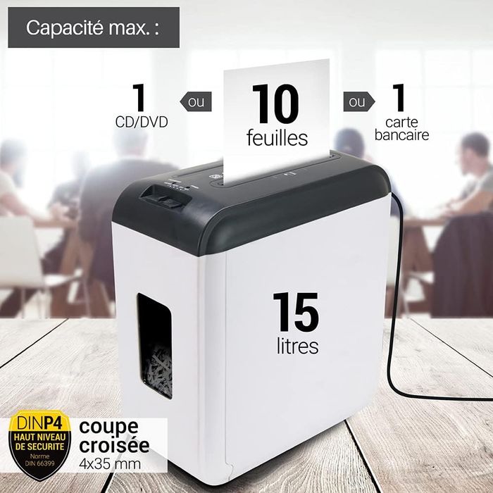Шредер за документи с напречно рязане, 10 листа, CD и DVD, 15 литра
