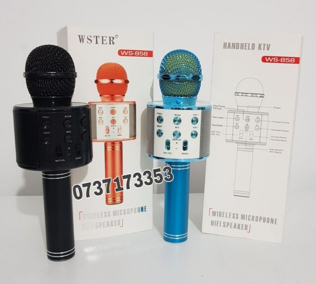 Microfon WS-858,wireless karaoke boxe bluetooth diverse culori