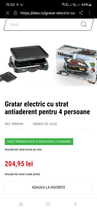 Grătar electric Tristar Raclette RA-2949.