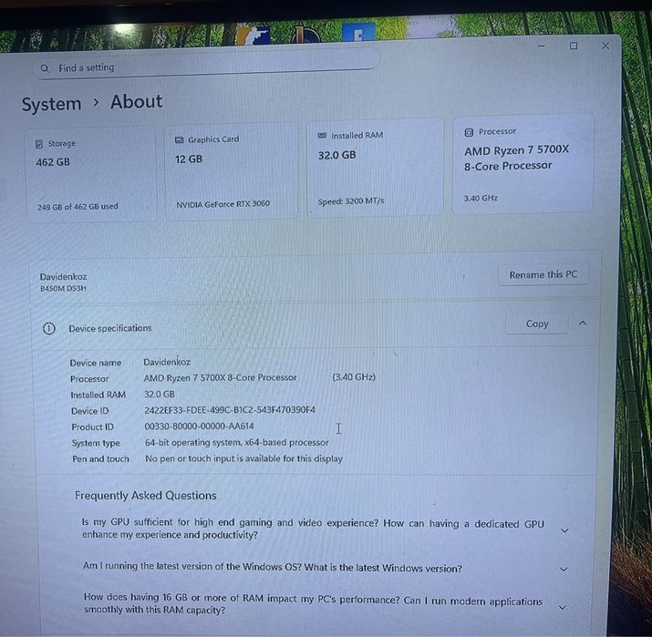 Pc gaming ryzen 7 5700x rtx 3060 12gb