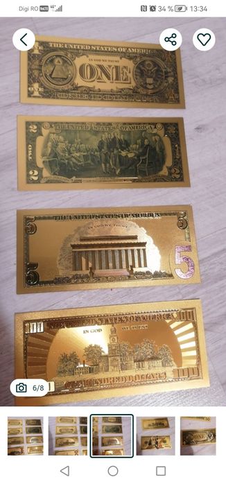 Set 8 bucăți dolari comemorativi, de mare efect, cu folie aurie și imp