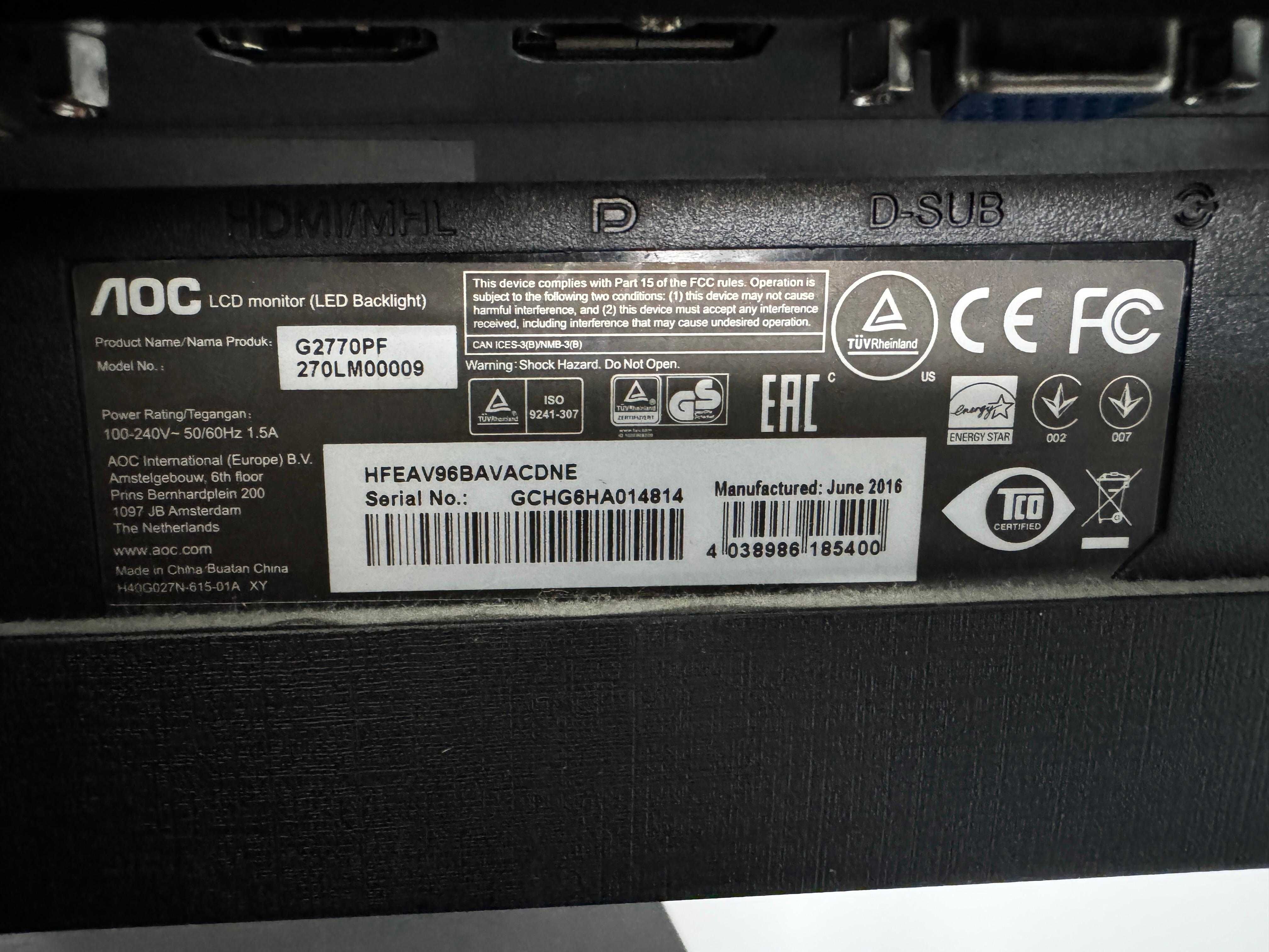 AOC Gaming G2770PF 27 inch 1ms 144Hz