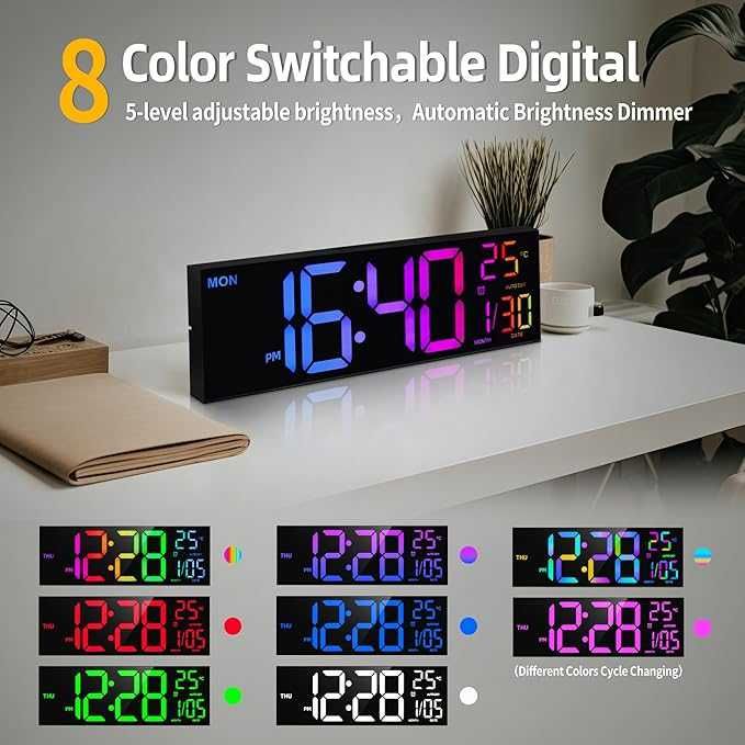 16" LED дигитален стенен часовник, дистанционно, температура, дата