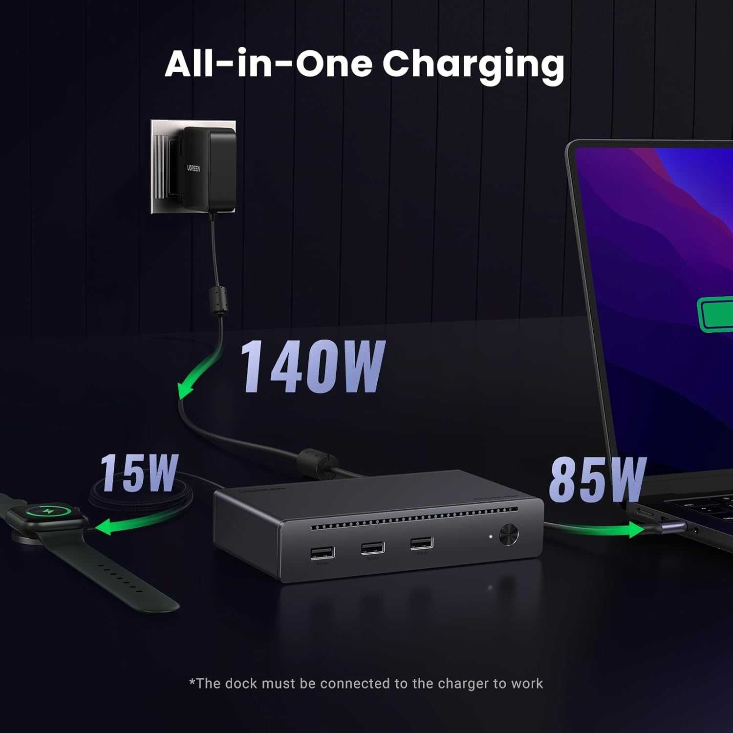 Док станция Ugreen Revodok Max 8в1  Thunderbolt 4  40Гбит/с  + Бп 140В