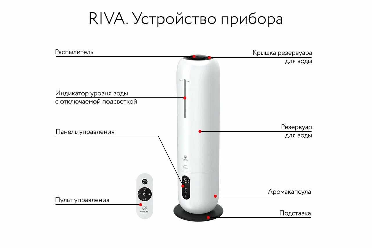 Увлажнитель воздуха 3в1, ароматизатор Royal Clima Riva RU, 8 литров