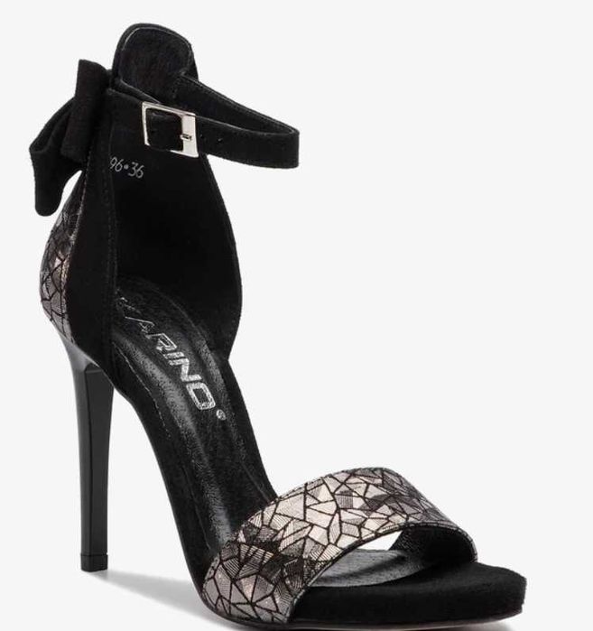 Sandale dama Karino negre cu decoratiuni argintii-bronz , 37