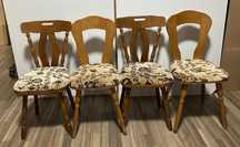 4 buc Scaun Vintage cu sezut tapitat; Scaun solid din lemn