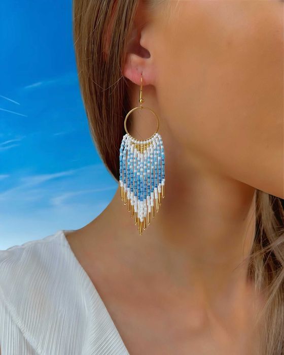 Ръчно изработени обеци, Японски мъниста, Неръждаема стомана, Уникални