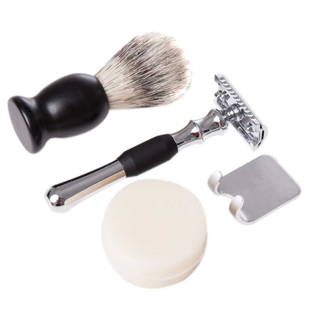 Set cadou barbierit clasic Fixxia cu safety razor, maner din metal