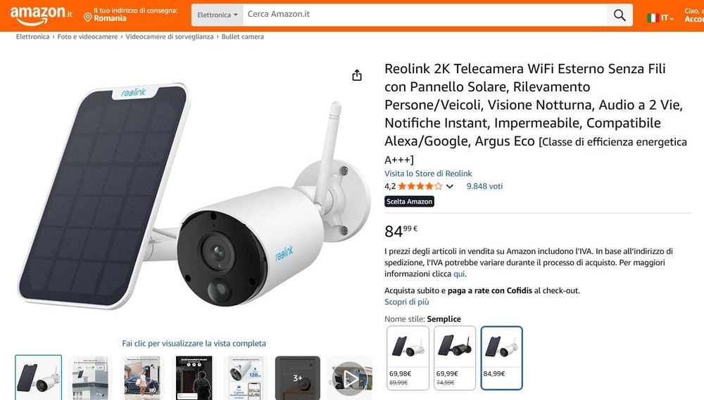 Cameră WiFi wireless pentru exterior Reolink 2K cu panou solar