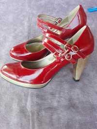 Италиански официални обувки естествен лак червено и златисто 35 номер