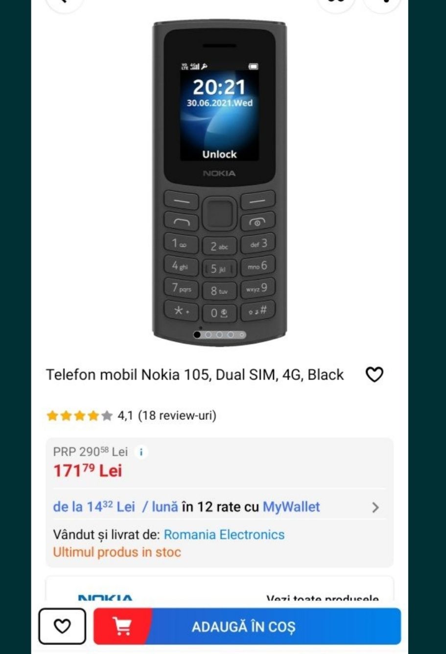 Nokia 105 Nou in cutie Sigilat/4G ,Wifi