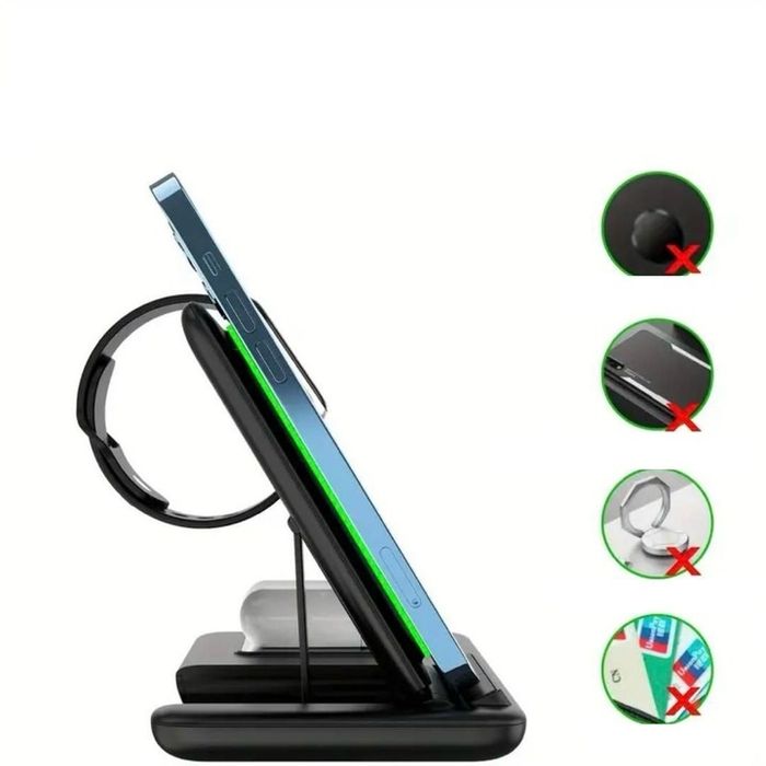 Statie de incarcare wireless 3 in 1, incarcare rapida, pliabila, negru