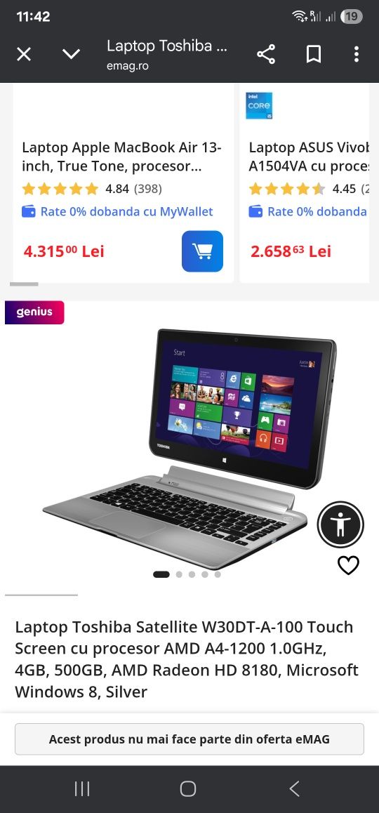 Toshiba satellite w30dt a 100 leptop care se transforma în tabletă