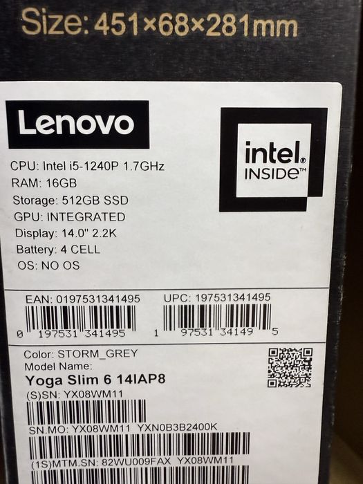 Lenovo Yoga Slim6 i5-1240P/16/512/14.0