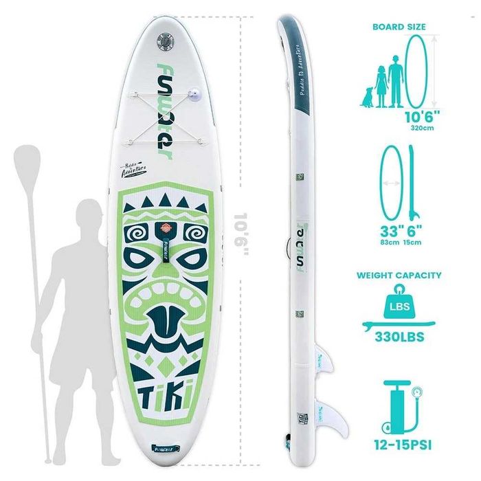 Надуваем падълборд Funwater TIKI Emerald Paddle Board SUP НОВИ В КАШОН