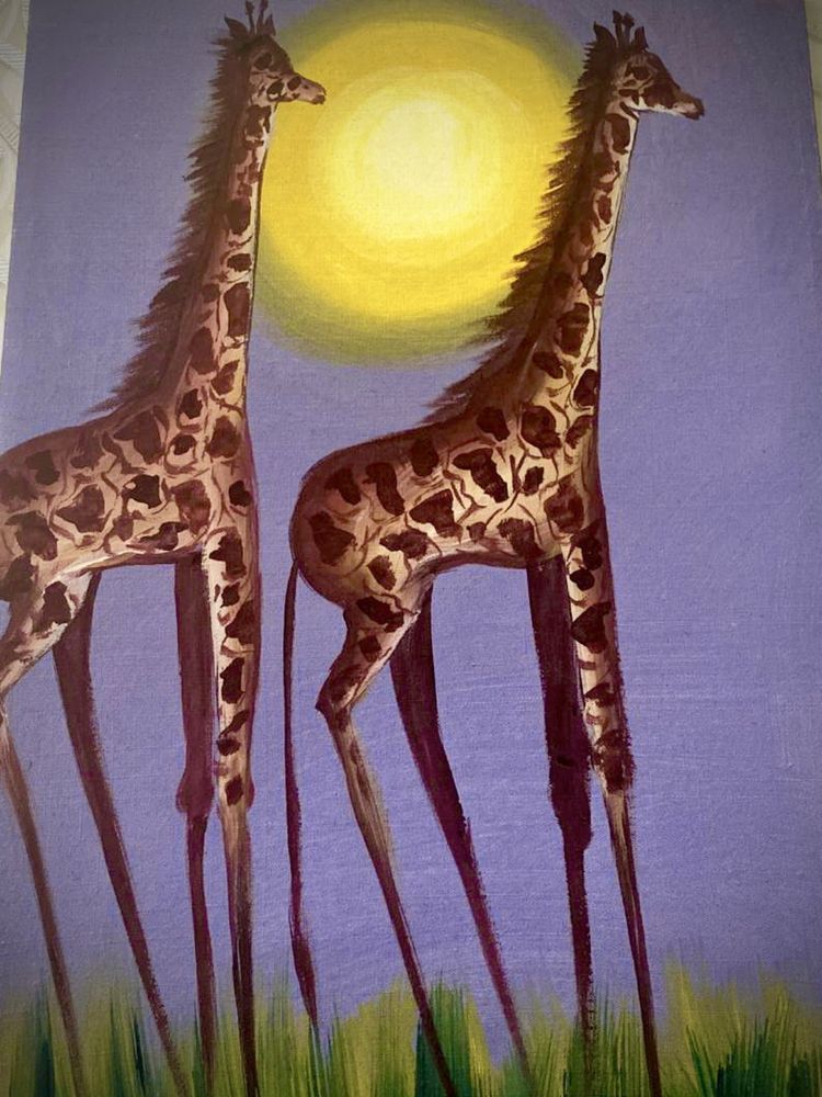 Продам картину с двумя жирафами,нарисовано с акриловой краской