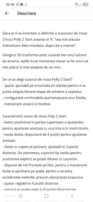 Scaun de masa chicco polly start 2