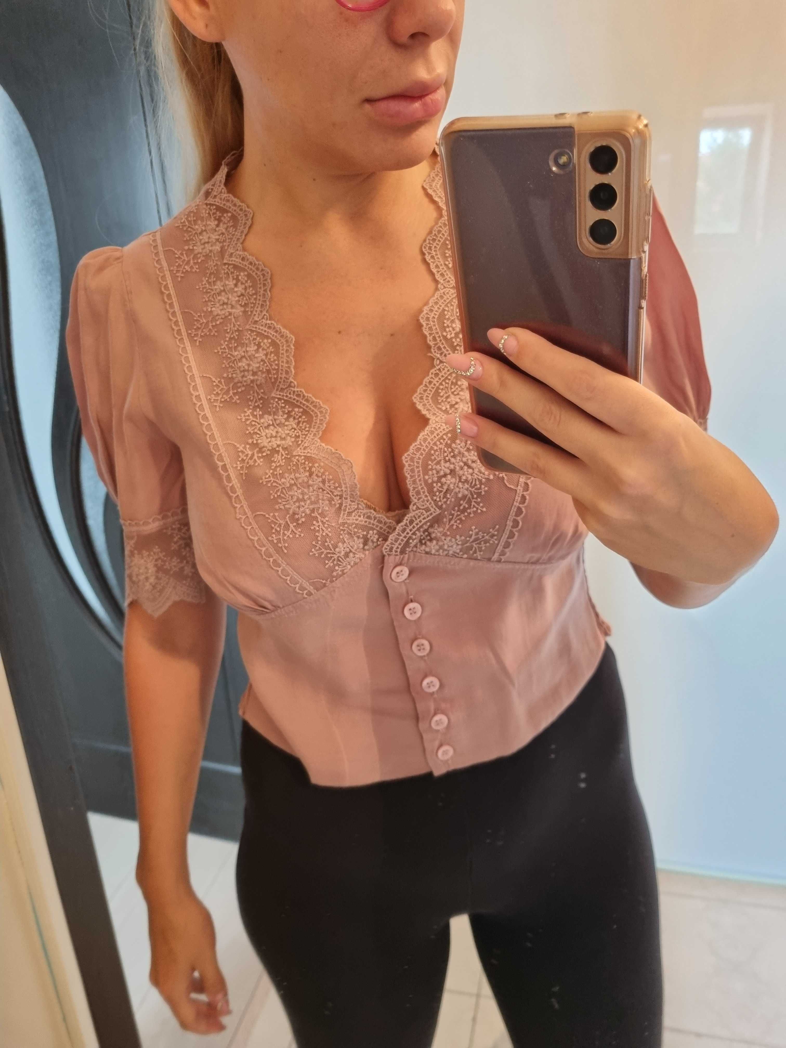 Camasa vintage style Zara roz pudrat