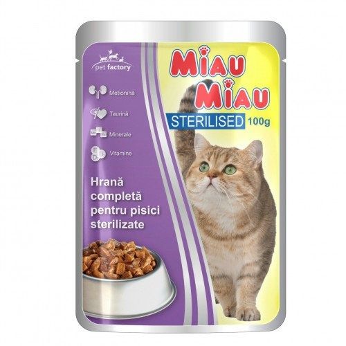 Hrana umeda Miau-Miau cu pui pentru sterilizate plic 100g