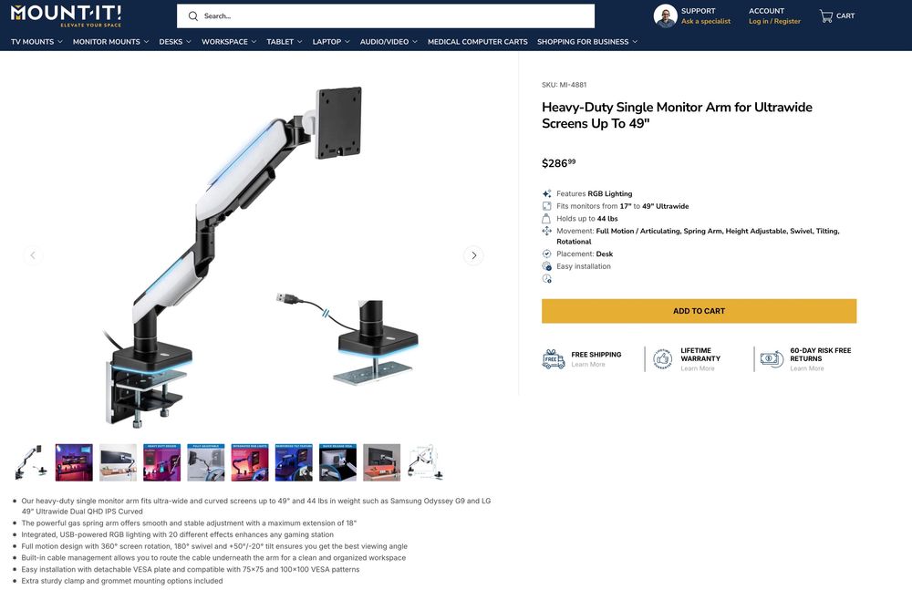 Samsung Odyssey G9 49 + Benq Halo + Mount IT RGB Arm + Cablu DP usb C