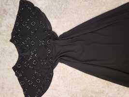 rochie lunga eleganta, margele, matase, 46, noua, neagra, XL