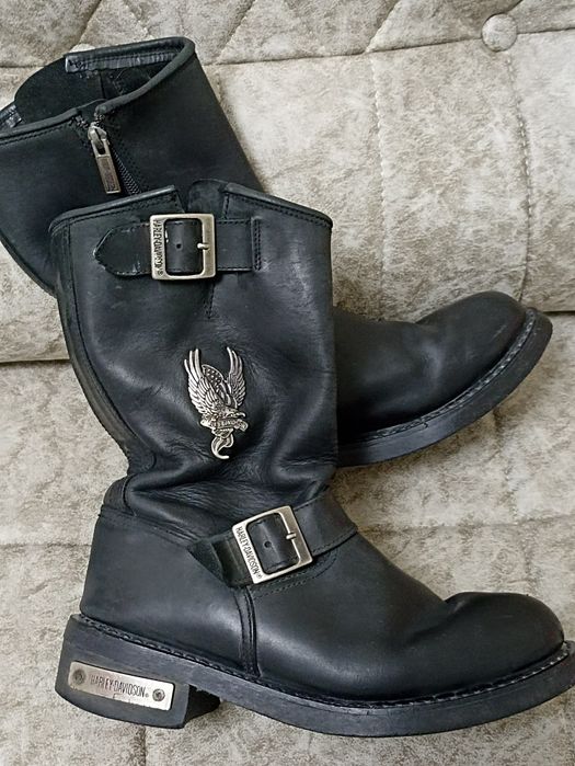 мужские черные кожаные мотоциклетные ботинки Harley-Davidson с пряжкам