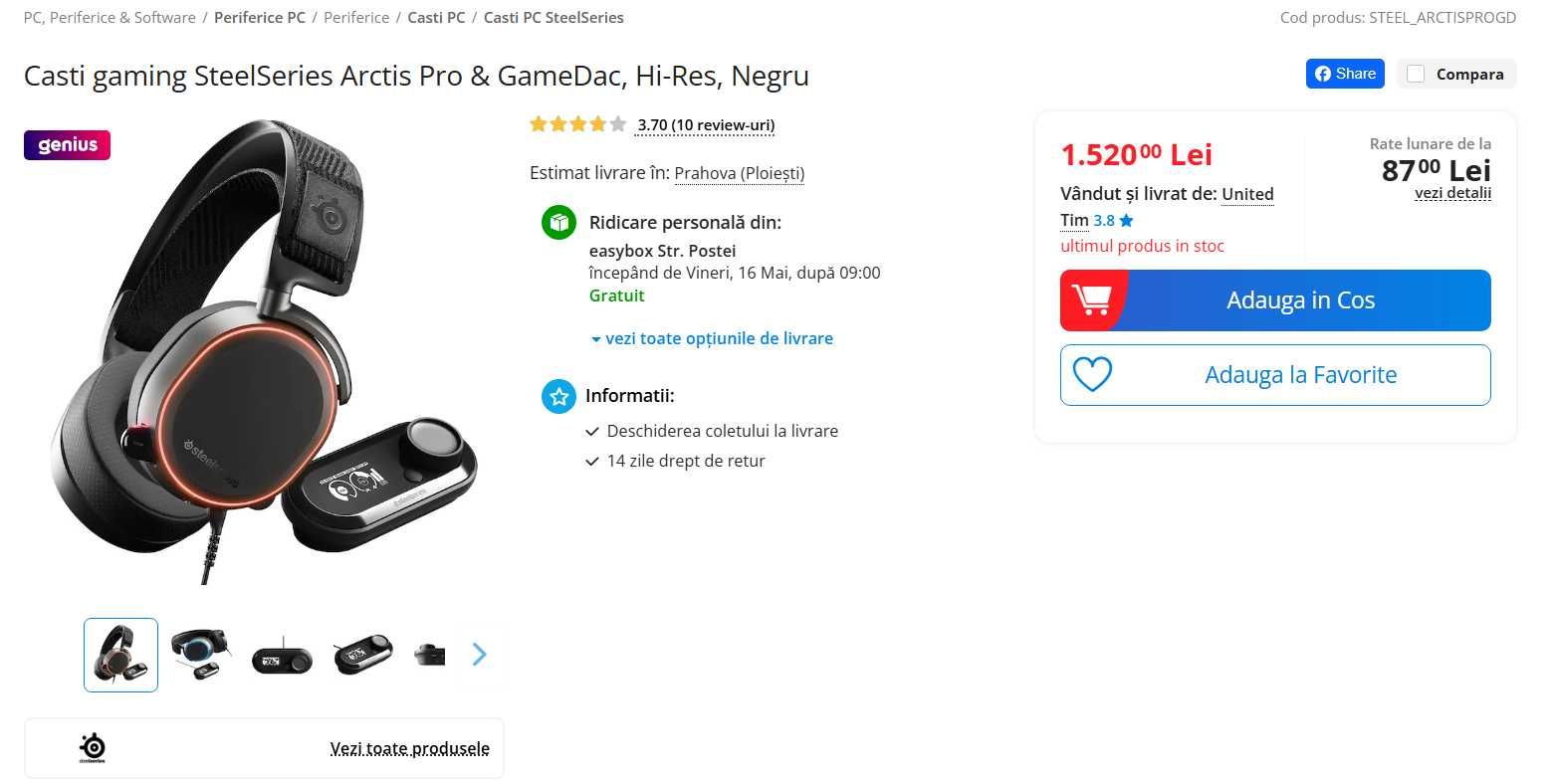 Casti gaming SteelSeries Arctis Pro & GameDac, Hi-Res, Negru
