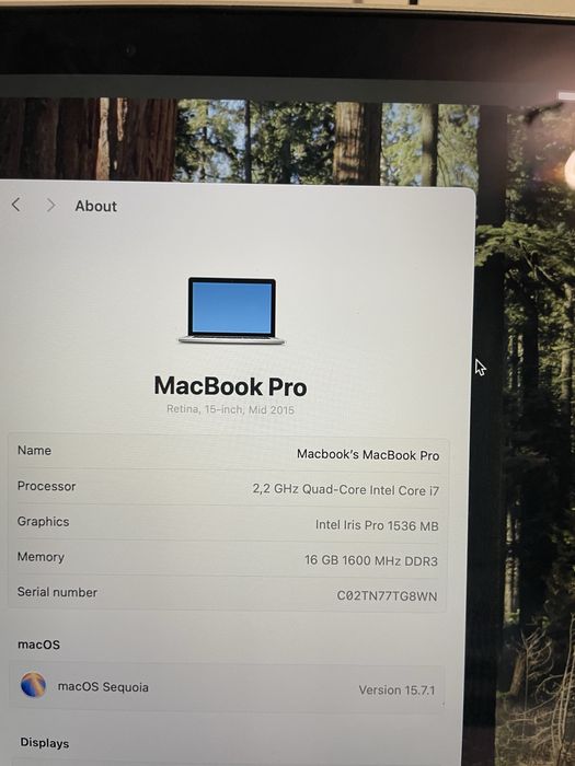 Laptop Macbook Pro i7 Mid 2015 Retina display 15inch