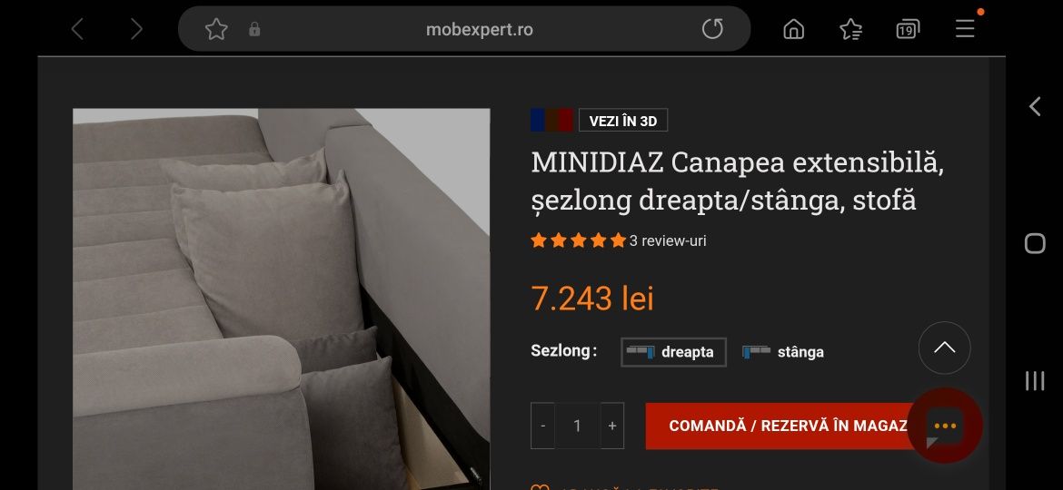 Coltar/Canapea extensibila minidiaz mobexpert