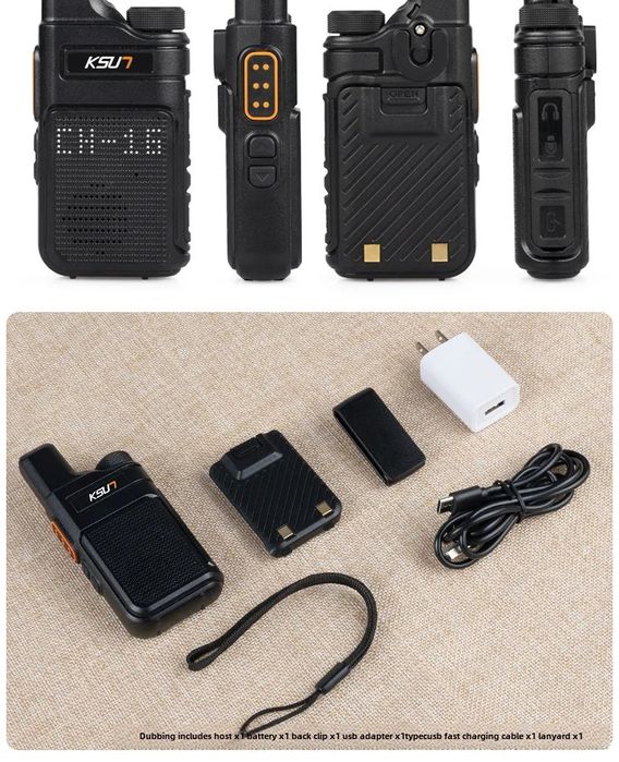 Două stații radio KSUN X-M6,PMR 446,cu 4 baterii și multe accesorii
